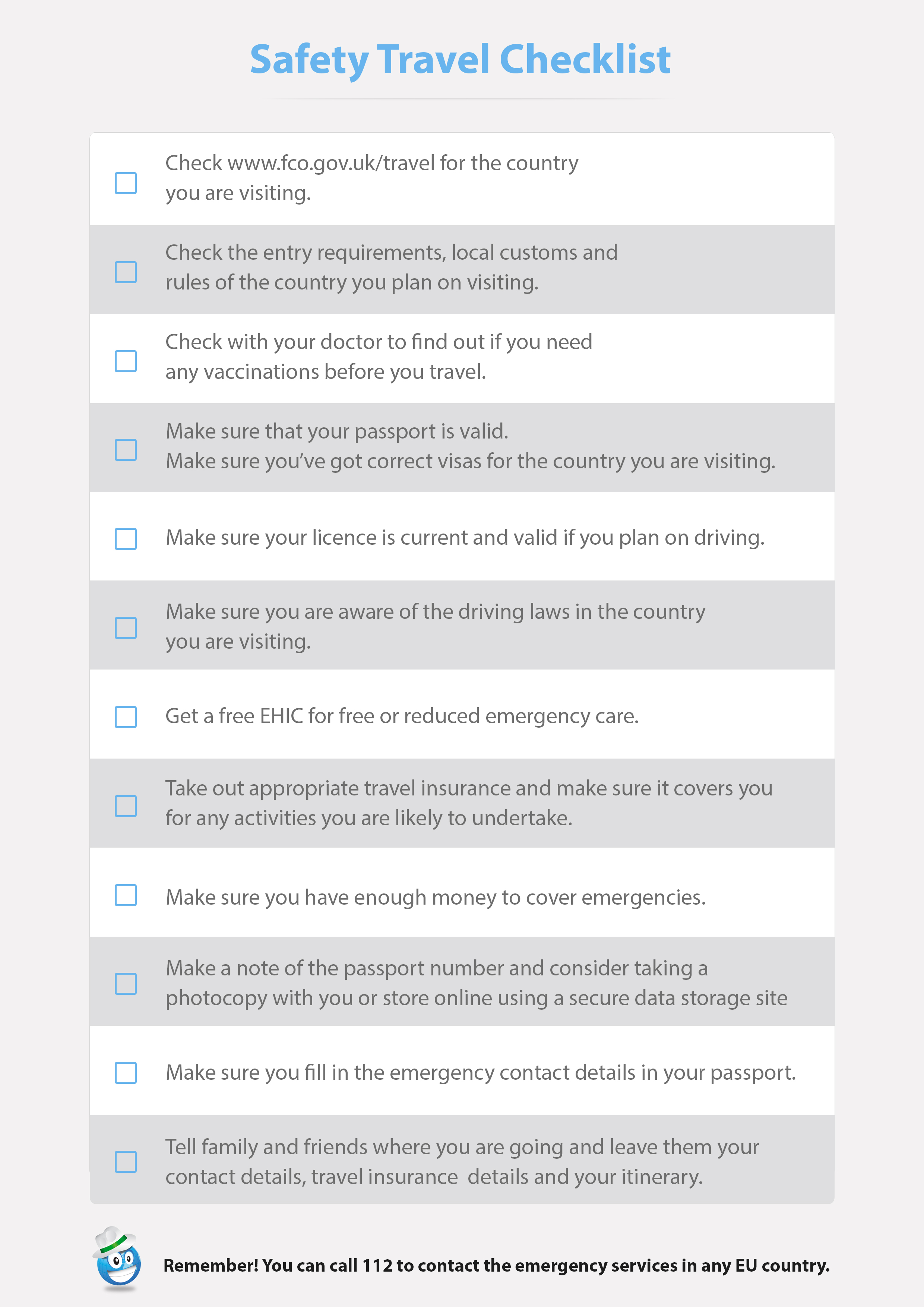 safety travel checklist