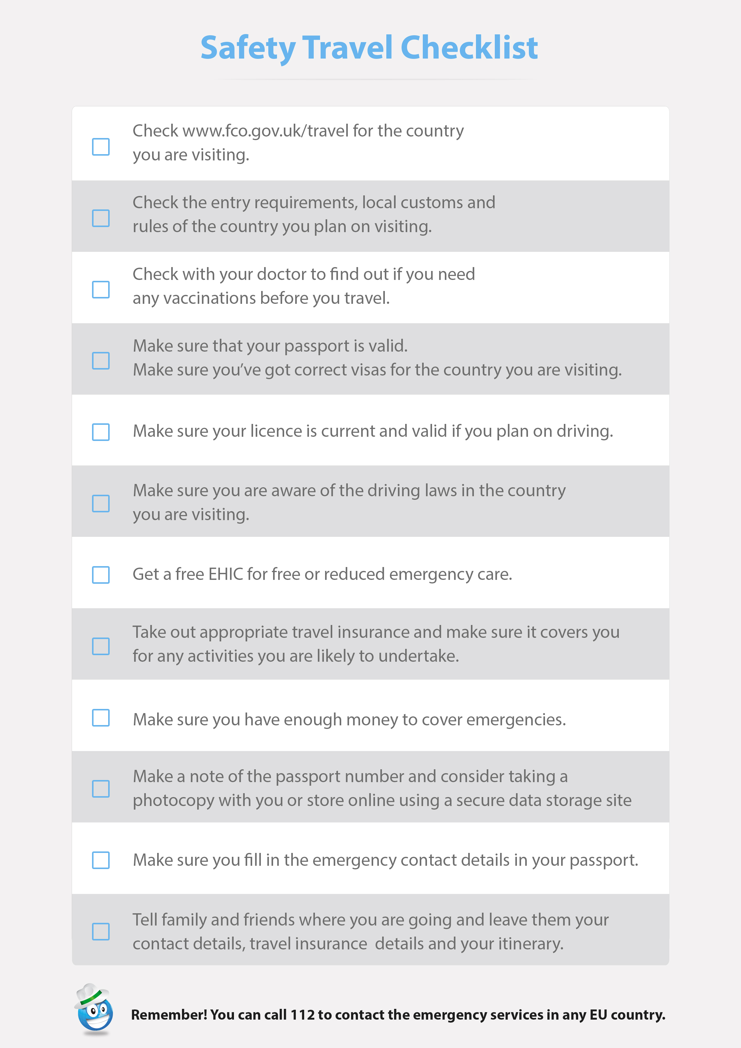 safety travel checklist
